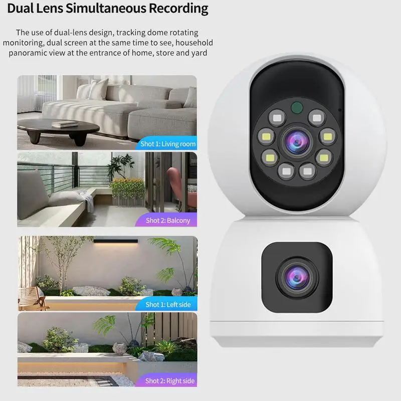 Home Cameras Indoor Wide Angle Indoor Monitoring Camera Night Vision Dual Lens Camera With Motion Detection Two-Way Audio For