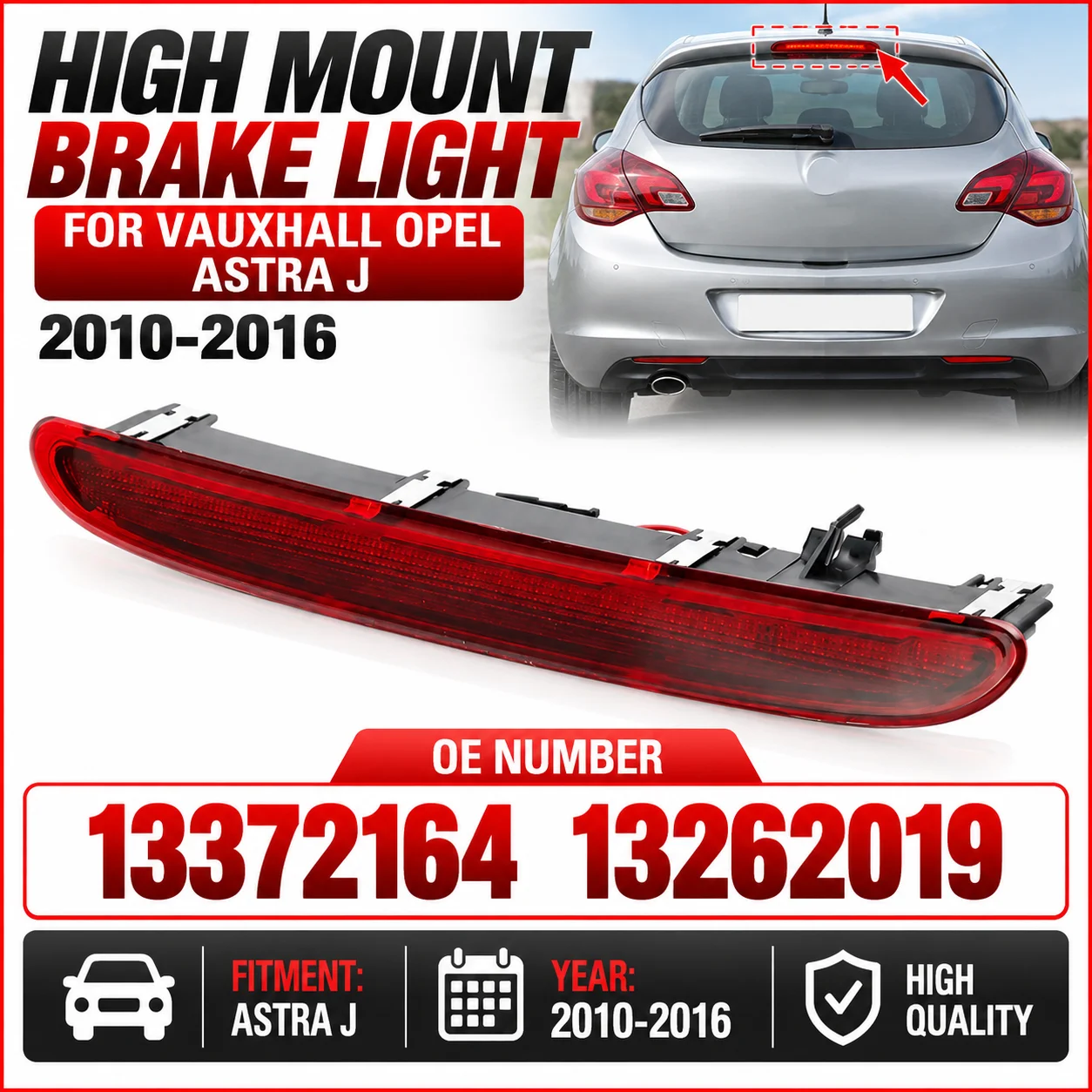 For Vauxhall/Opel Astra J GTC 2010-2016 1PC LED Rear Stop Lamp Super Bright Third Brake Tail Light Tail Warning Lamp 13372164