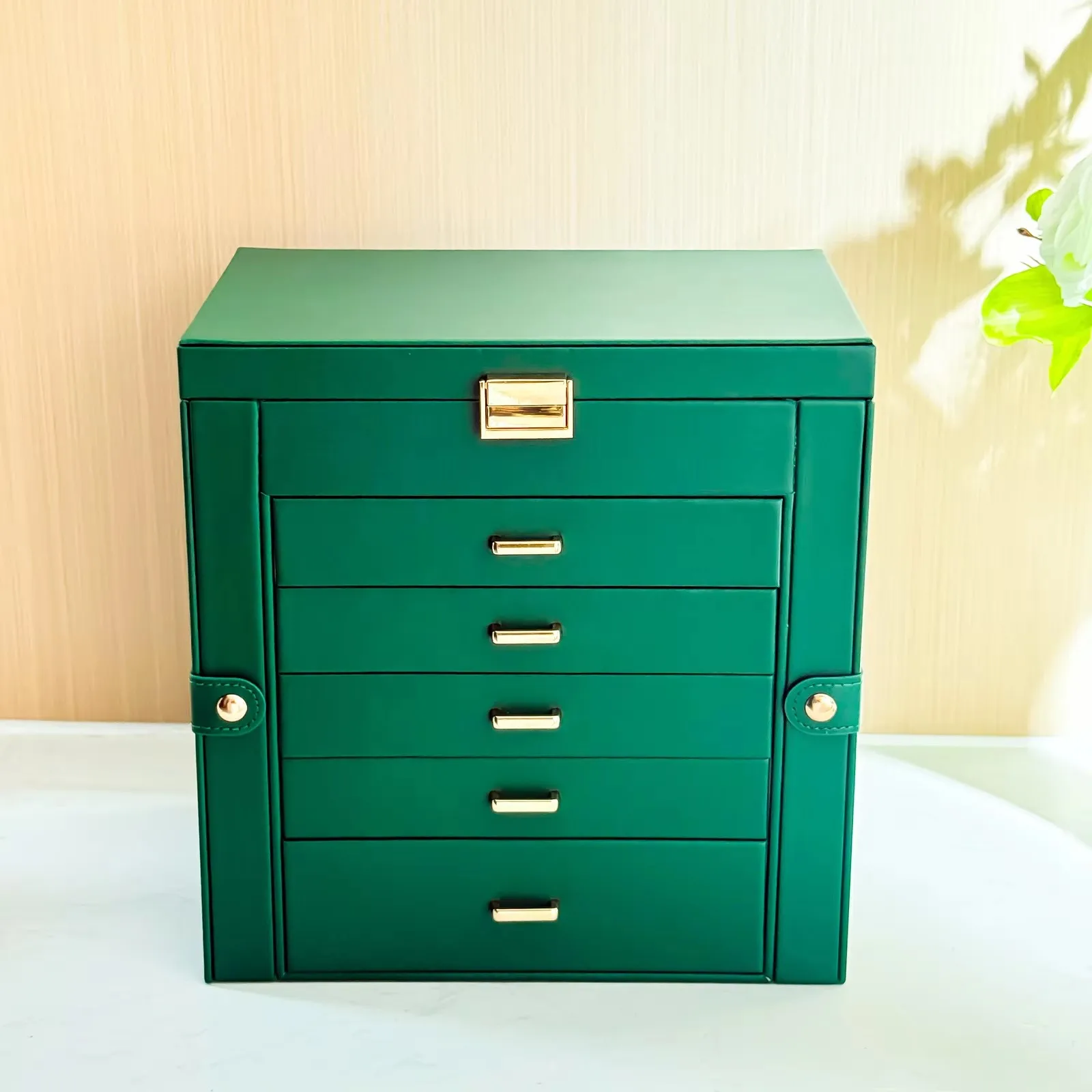 

Прямоугольная квадратная шкатулка для драгоценностей большой емкости с 5-слойным ящиком, зеркальный ключ с двойной дверью для гардероба