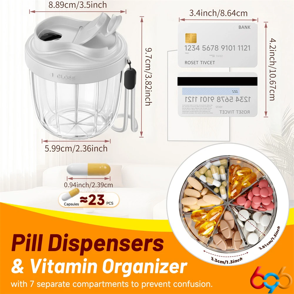 Große Pillendose mit 7 Fächern für Tabletten, Vitamine, Medikamente, unterverpackt, tragbar für Reisen, Pillen-Organizer für einen Monat, Pillenspender