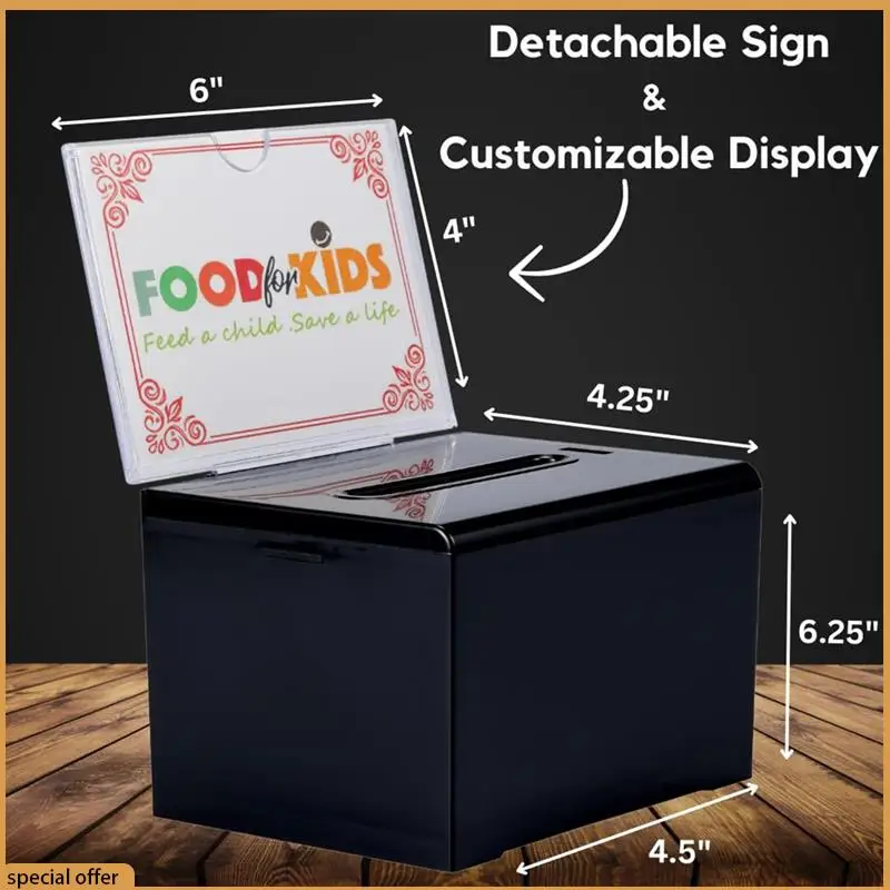 A68Z Donation Box With Lock - Acrylic Suggestion Box With Slot, Ballot Lock Box With Sign Holder For Raffle, Voting
