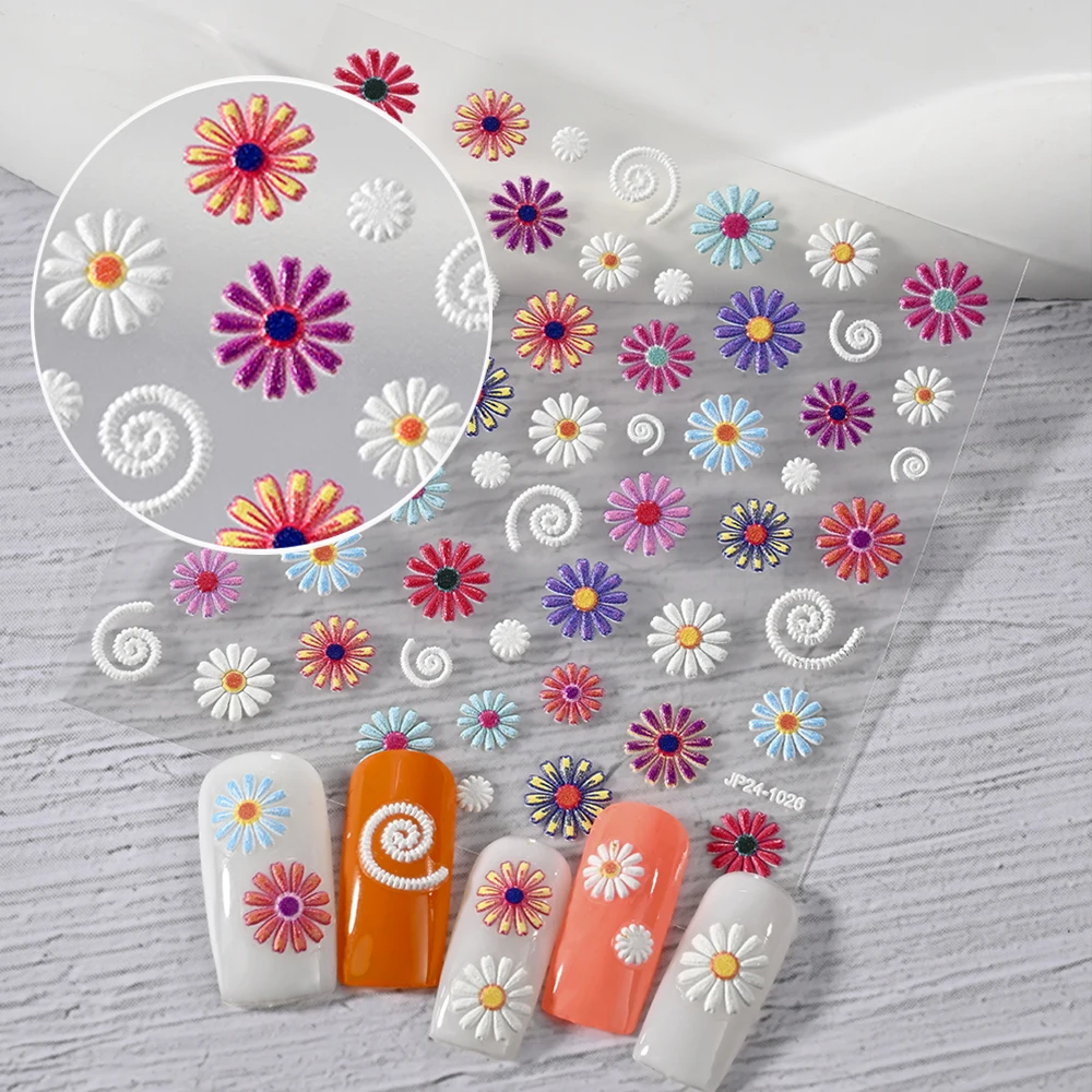 1 pz 5D Colorato Margherita Girasoli Adesivi Per Unghie Autoadesivi Gesang Fiore In Rilievo Della Boemia Decalcomanie Per Unghie FAI DA TE Manicure decor