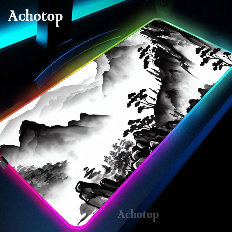 

Mountain Serenity RGB Mouse Pad Gamer Mousepad Gaming For PC Computer 90x40 Large LED Desk Mat Black And White Art Mouse Mat XXL