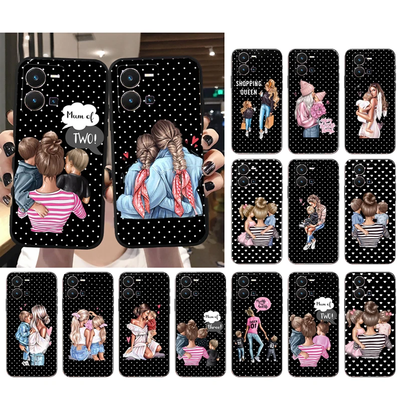 Super Mom One Two Son Daughter Phone Case For VIVO Y53S Y33S Y01 Y11S Y31 Y21 Y70 Y21S Y72 Y35 V27E V23E V21 V23 Pro V21E