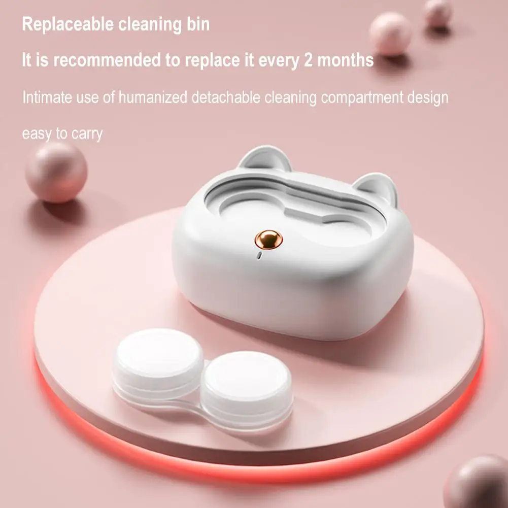 Ultrasonic Contact Lens Cleaning Machine 58000Hz High Frequency Vibration Timing Rechargeable Cleaner Contact Lens Remover Tool