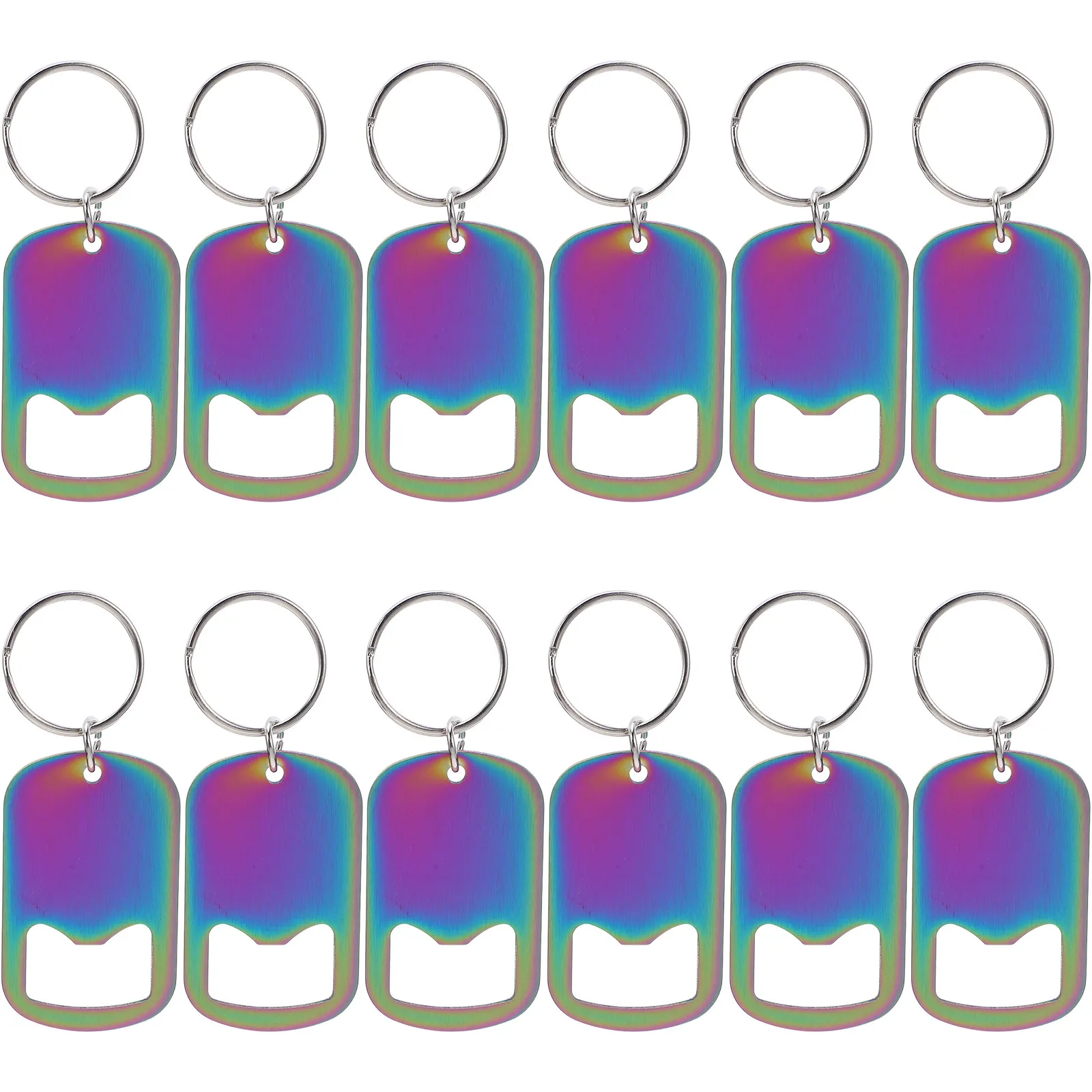 12Pcs Pocket Flat Stainless Steel Bottle Opener Keyring Compact Colorful Manual Beverage Opener Tool for Parties Picnics Bars