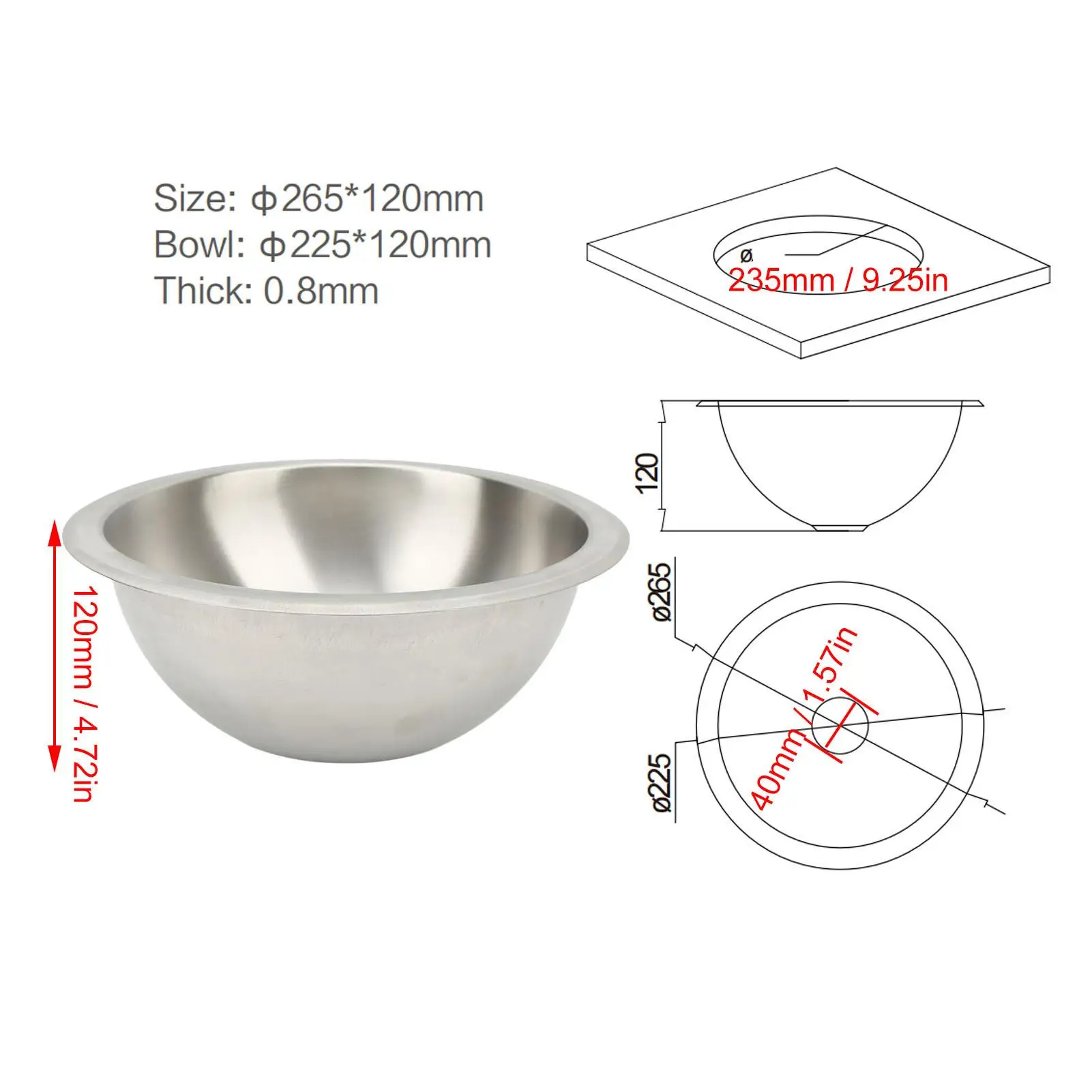 Round Boat Sink RV Kitchen Sink Stainless Steel Modern Style for yachts