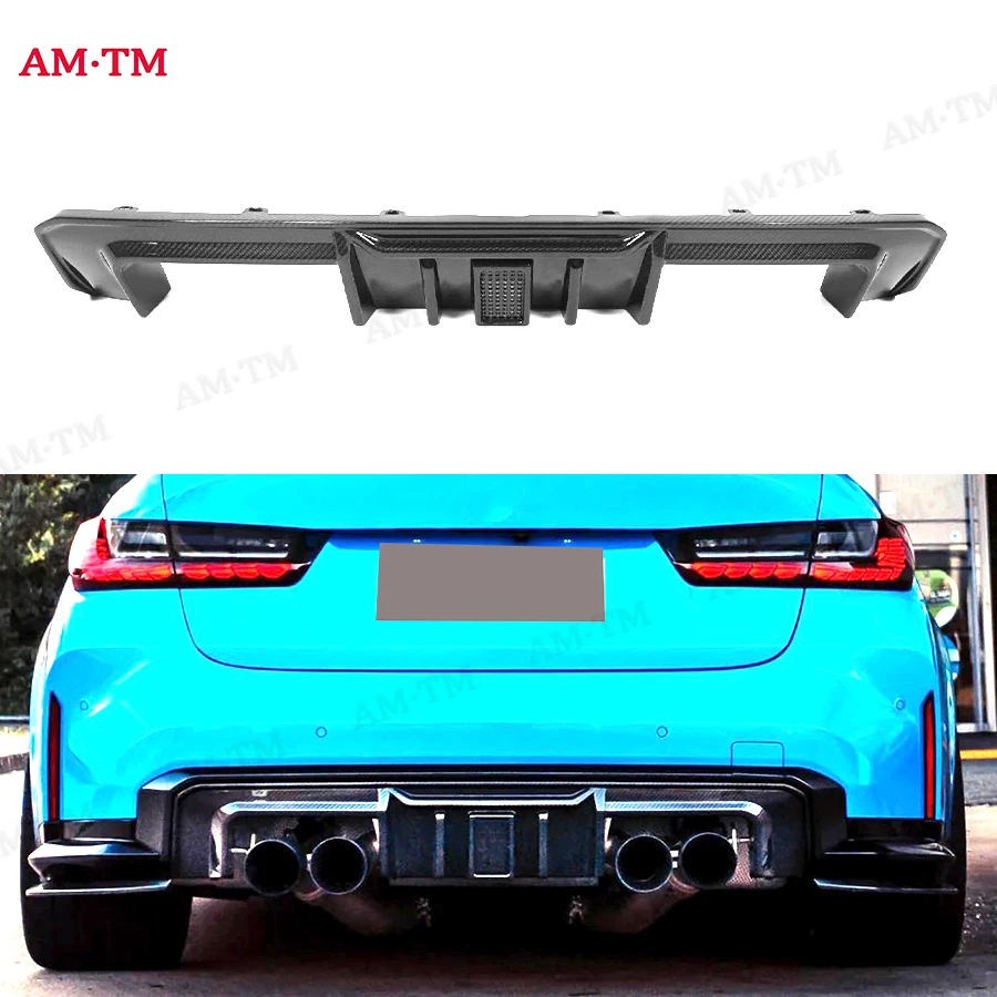 For BMW M3 M4 G80 G82 G83 Coupe Carbon Fiber Pilot Light Rear Lip Diffuser Back Bumper Hugger Spoiler With Light Diffuser