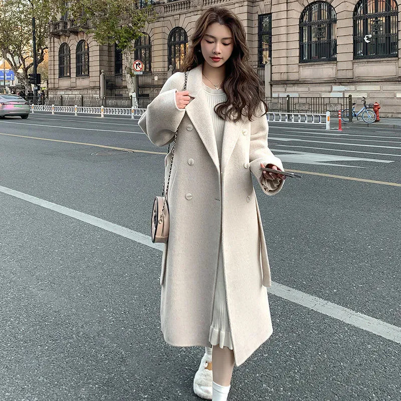 

Double-Sided Cashmere Coat Women Autumn And winter New Korean Loose Double-Breasted Mid-Length Wool Jacket Female Overcoat B510