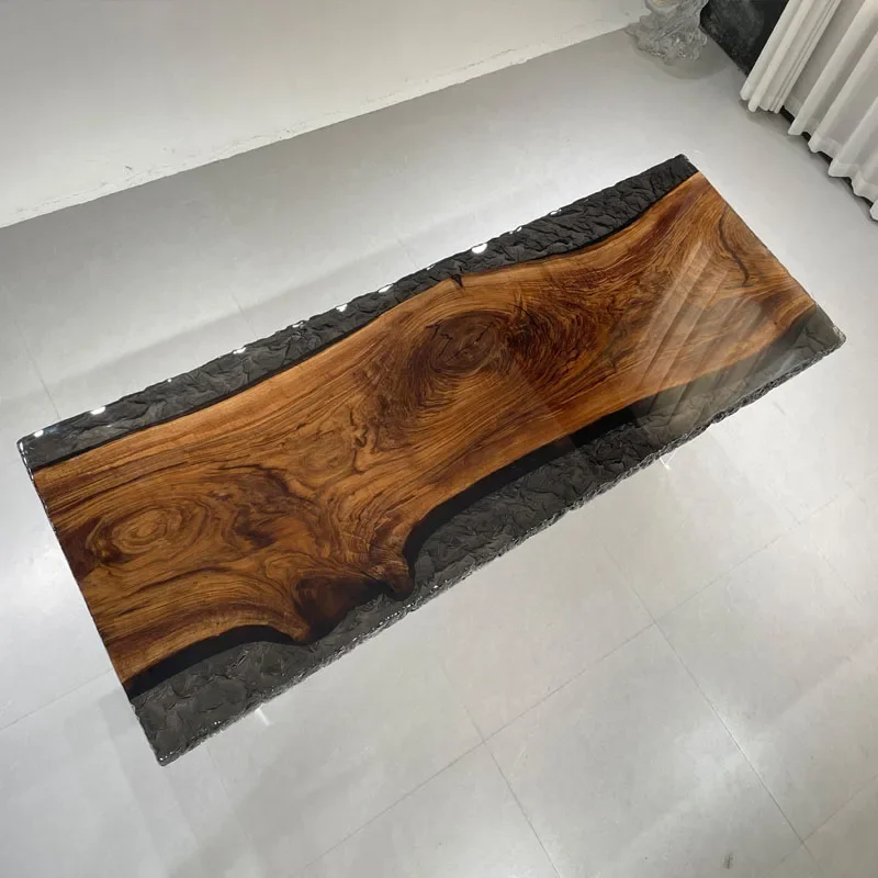 Black walnut ice crack resin large board 256 * 90 * 5 high-end office simple modern boss table