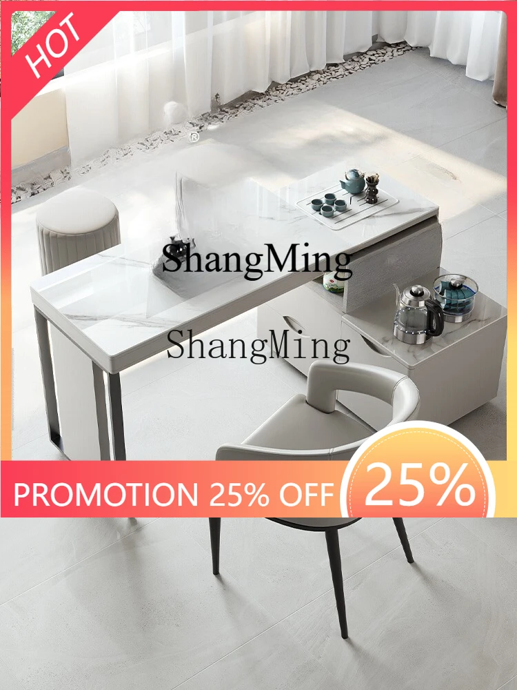 FGgood-looking mobile rotating retractable tea table light luxury modern high-end tea table simple home living room rock slab