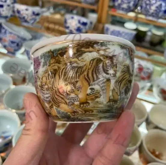 Chinese Jingdezhen Colour Enamels Porcelain 150ML Animal 12 Zodiac Tiger Cup