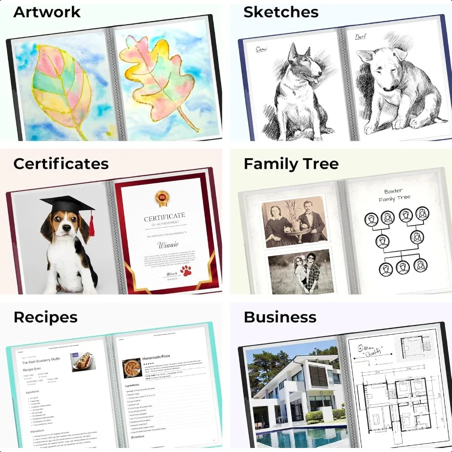 Raccoglitore con buste in plastica Libro di presentazione blu da 48 tasche Cartella portfolio 8,5 x 11 con fogli trasparenti Protezioni Display 96Pa