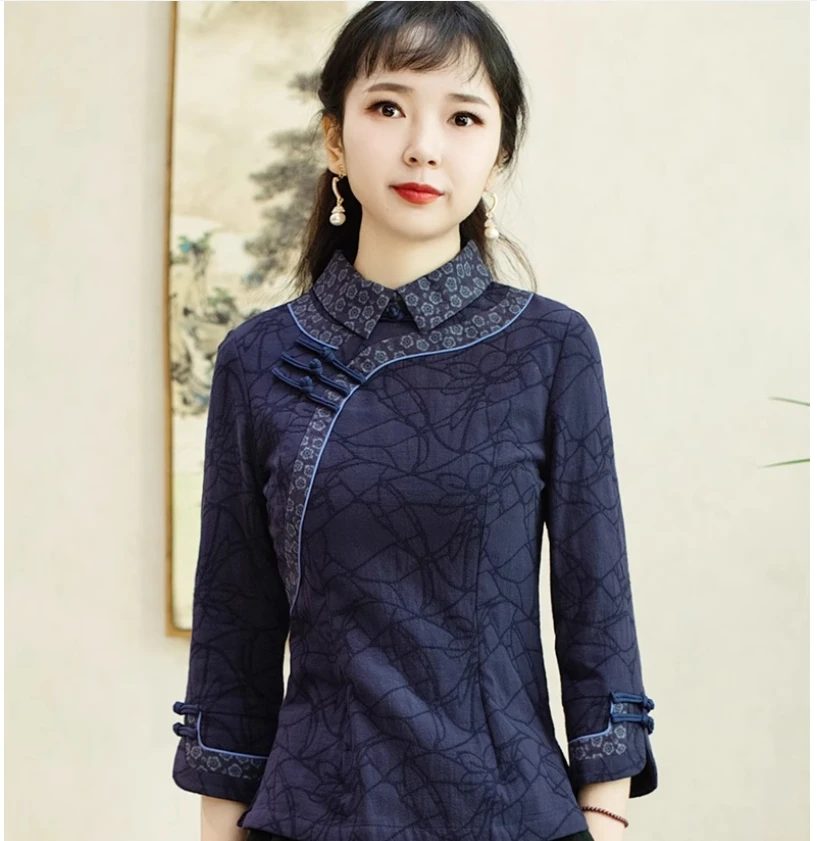 

Женский улучшенный китайский стиль Тан для девочек, древний костюм Cheongsam, топ на пуговицах, весенняя китайская женская одежда