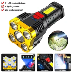 Super Bright Flashlight Ultra Powerful Led Torch Multi-function Waterproof Light 5LED Outdoor Adventure Flashlight Rechargeable