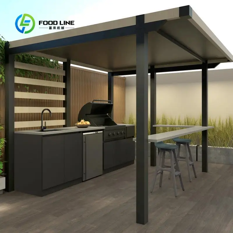 Customized Outdoor Kitchen Cabinets Aluminum Waterproof Modular Design Wine Rack Tool Storage BBQ Grills Outdoor Kitchen System