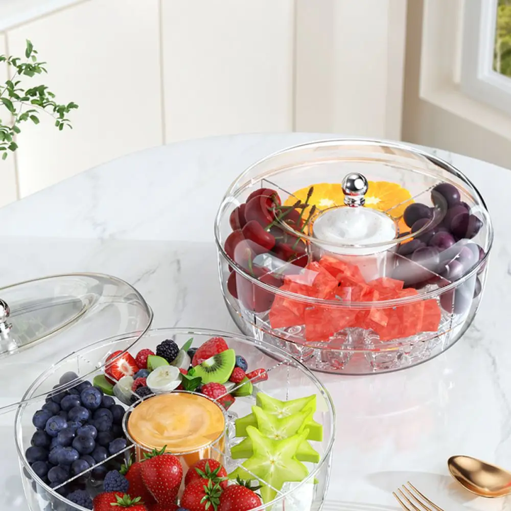 360 Rotating Vegetable Fruit Storage Container Divided Salad Organizer Fridge Fresh Food Saver Kitchen Storage Bin