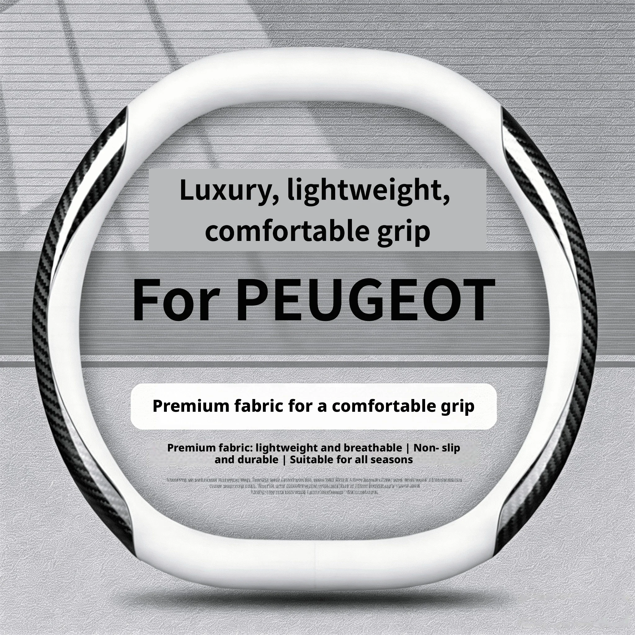 Fit 14.5-15in carbon fiber patterned steering wheel cover suitable for Peugeot 208 GT, 308 GT/GTi, 408 X, 508 SW GT, RCZ GT Line view 2