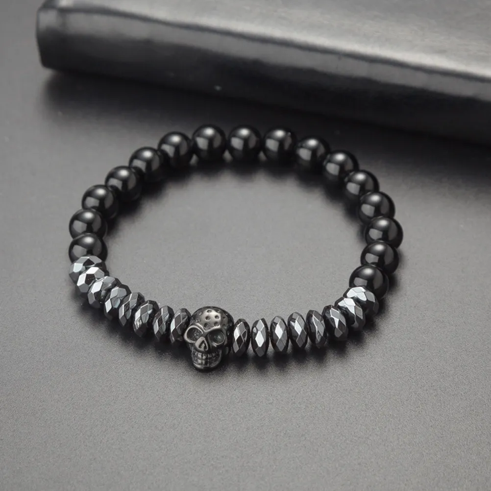 2Pcs Crown Skull Bead Wrist Chain Bracelet Copper String Material Strong Durability No Deformation Comfortable Wear Party Travel