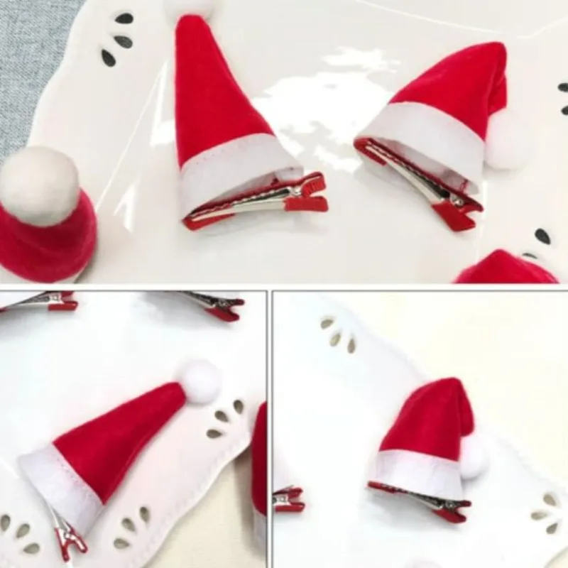 Little Christmas Hat Hairpin Lovely Mini Santa Claus Cap Hairclip Long Triangle Hat Metal Hair Clip Festival Barrettes