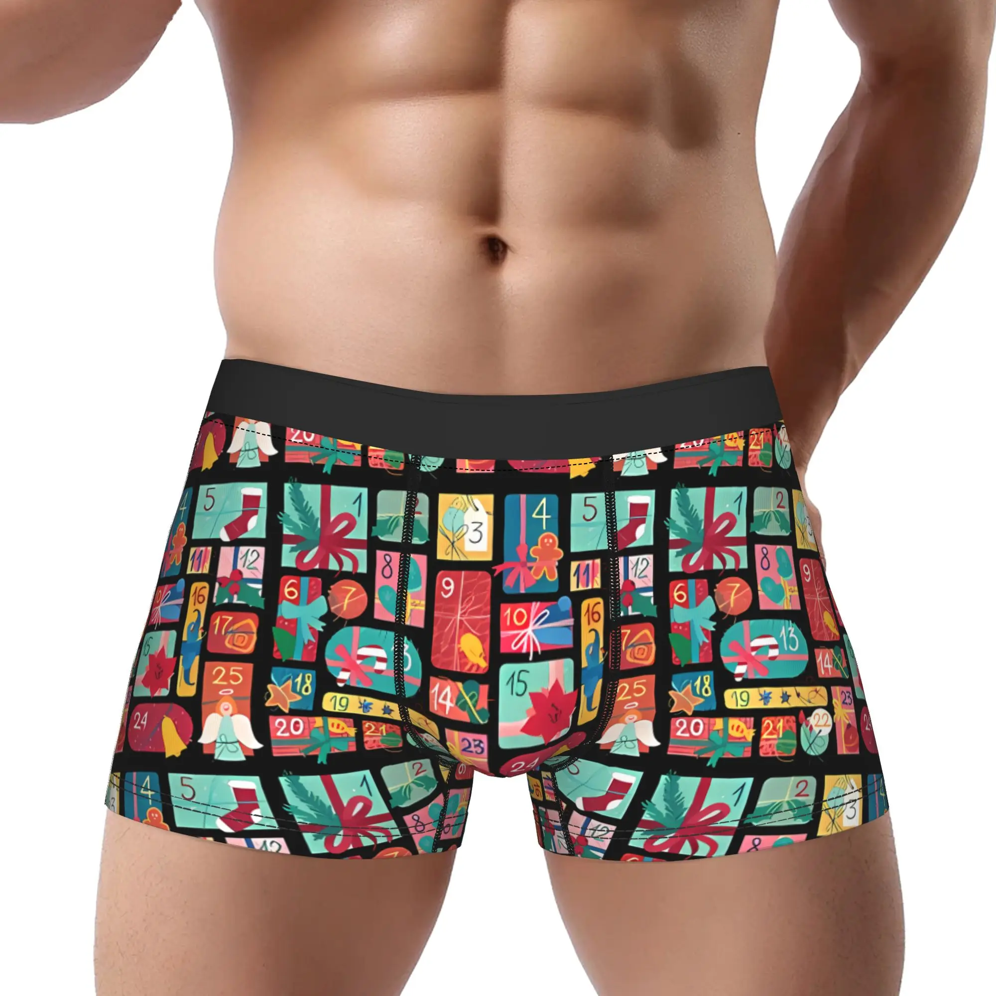 Calendario de Adviento con 25 regalos navideños, números del uno al veinte y cinco, paquete de ropa interior para hombre, calzoncillos tipo bóxer de poliéster