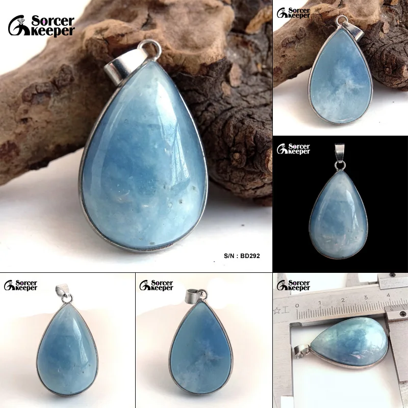 Genuine Aquamarinea Gem Real Natural Ocean Blue Aquamarln Pendant Necklace For Woman Man CBA Beads Stone Jewelry DIY Gift BF756