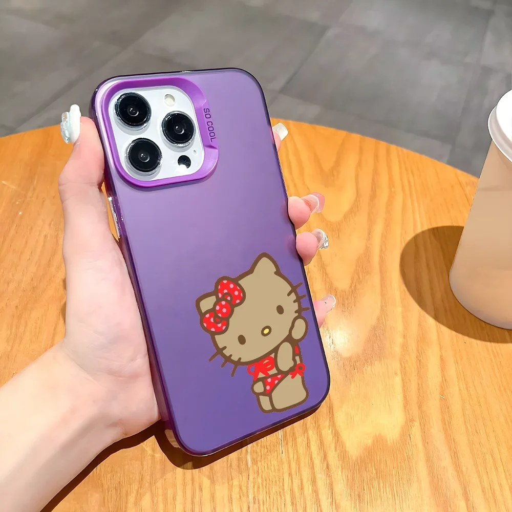 Leopard Print Hello Kitty Bikini Phone Case For iPhone 16 15 14 13 12 11 Pro Max Purple Matte Ultra-thin Soft Candy Abrazine Fun