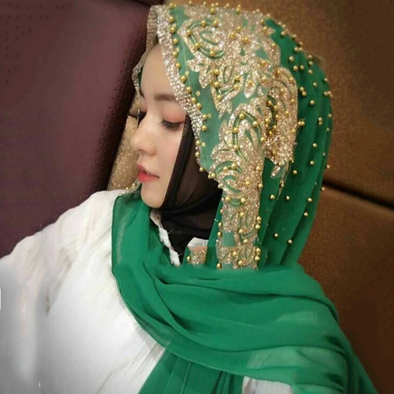 

Chiffon Hijab Scarf Muslim Islamic Hijabs Scarves for Woman Long Headwraps with Bead Head Scarf Shawl Wrap Prayer Turbante