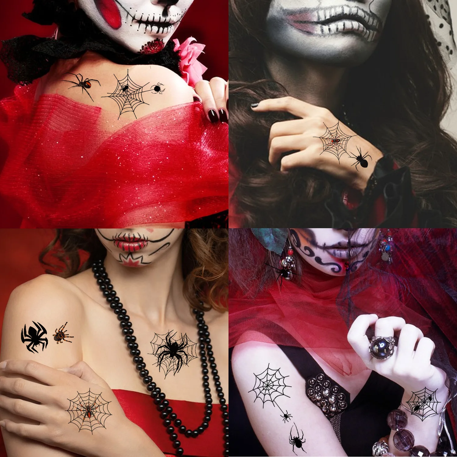 Halloween spider web Cartoon Tattoos Stickers Temporary Bloodstain Wound Costume Festival Celebration Make Up Arm Face Tattoo
