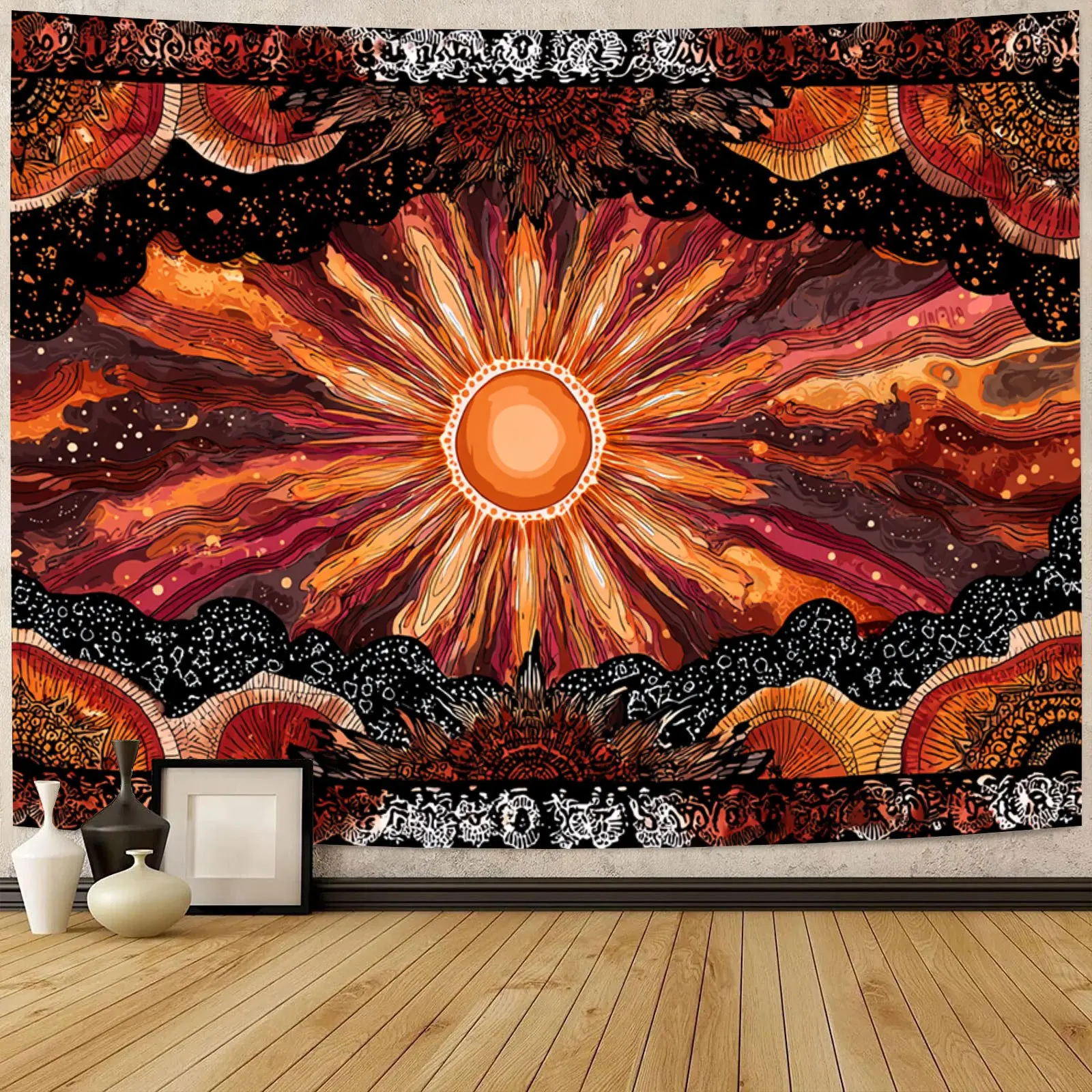 Stunning Cosmic Sunburst Tapestry Wall Hanging Boho Psychedelic Decor Celestial Night Sky Polyester Art Bohemian Living Room Dec
