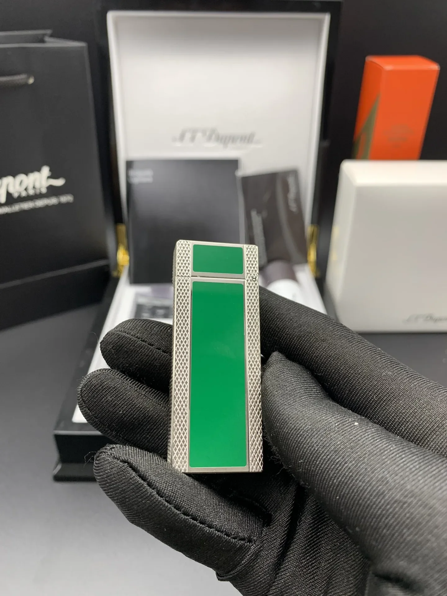 Dunhill Silver Green Stripe Pattern Metal Kitchen Barbecue Windproof Cigarette Lighter for Men's Gift Cigarette Accessories