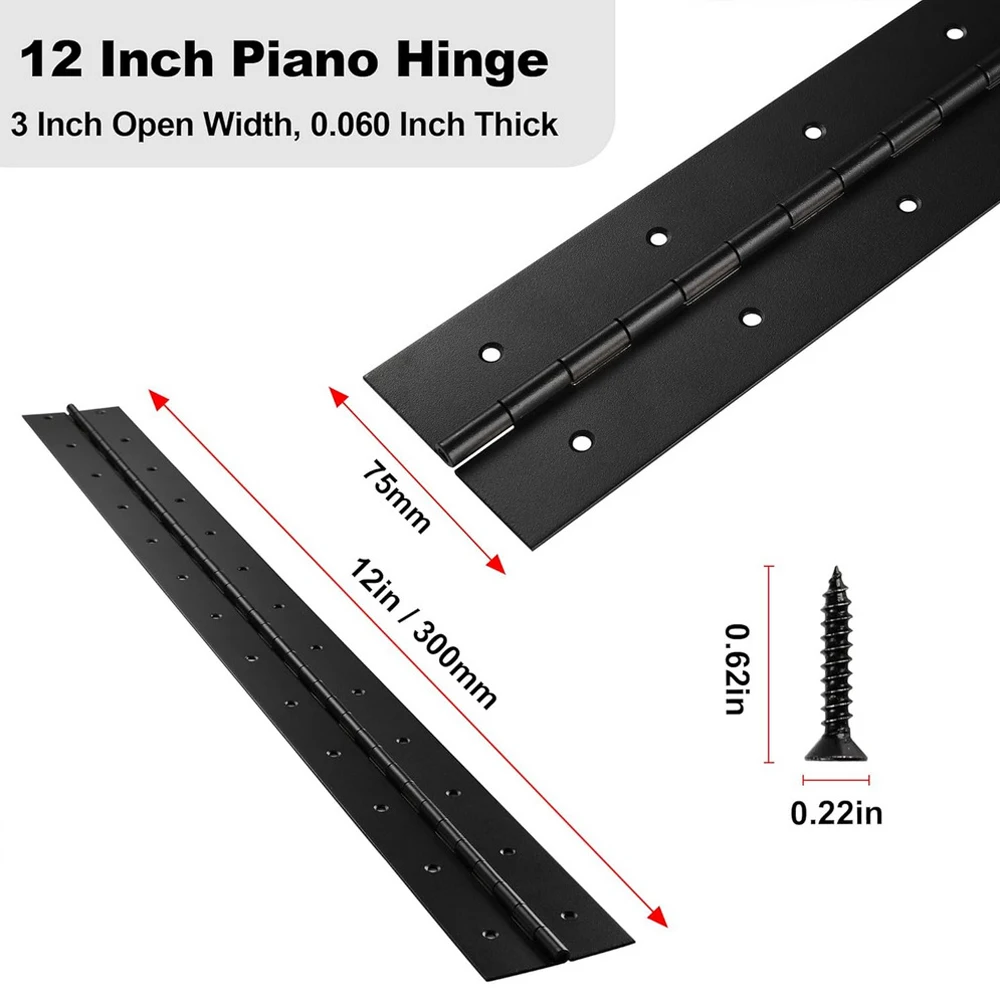 6in-20in Black Piano Hinges Heavy Duty Stainless Steel 304 Continuous Hinge Cabinet Cupboard Furniture 2pcs 8in 10in 12in 16in