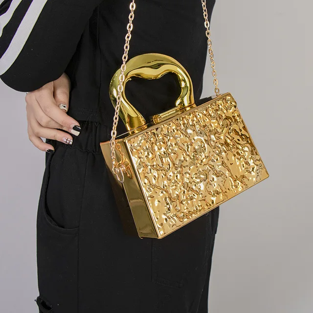 Akrylowa torebka w kolorze metalicznym z górnym uchwytem damska 2024 nowa twarda torba na ramię Crossbody małe pudełko Totes luksusowa kopertówka na imprezę