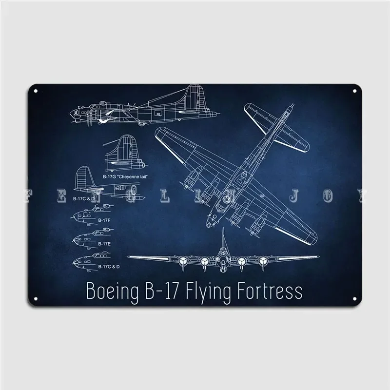 B17 Bomber Blueprint Metal Sign Cinema Living Room Home Garage Decoration Create Tin Sign Poster