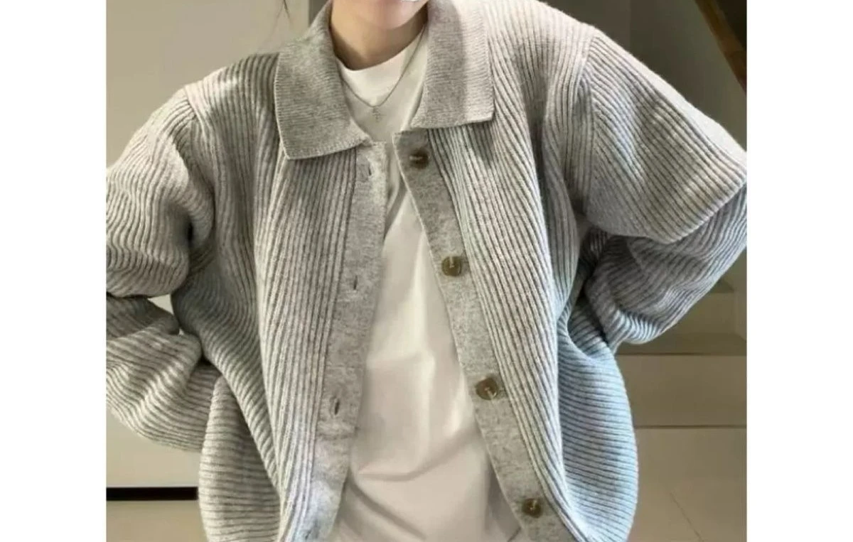 Cardigan jaqueta casual de malha superior feminino outono e inverno novo solto retro versátil preguiçoso lapela camisola