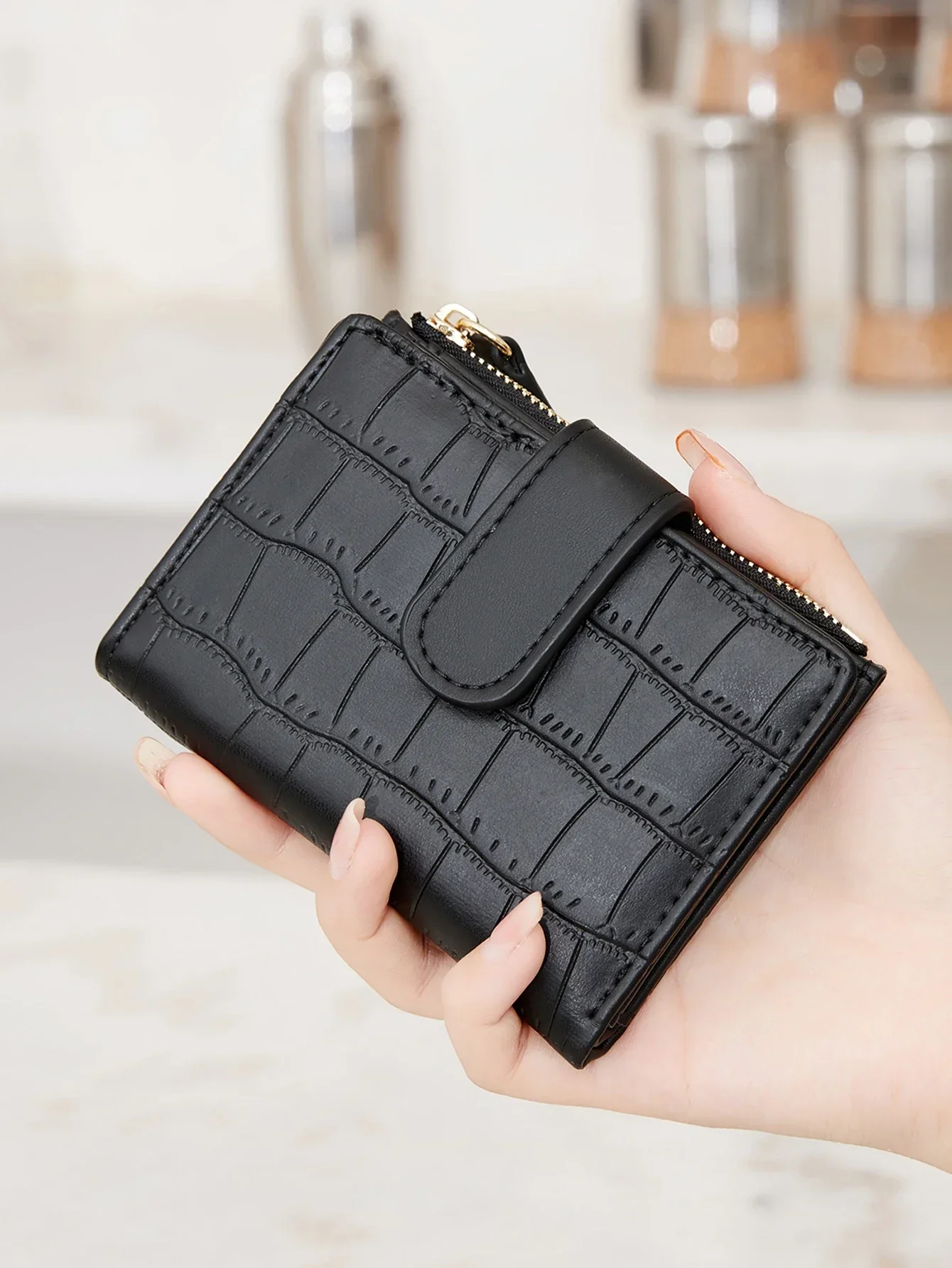 Fashionable Women's Folding Short Wallet High Quality PU Leather Zipper Wallet Solid Color Versatile ID Window Small Wallet