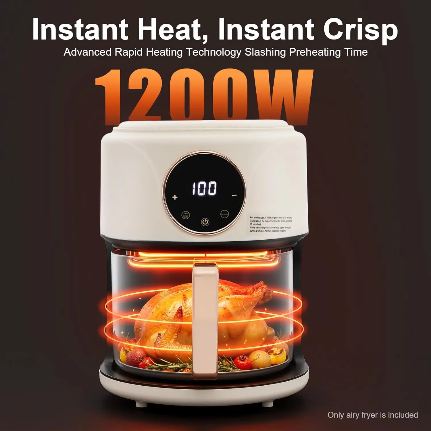 Glass Air Fryer, 4.5Qt Non Toxic 360° Viewable Bowl, 8-in-1 Functions, Touchscreen Display, Precise Temperature Control (175°F-4