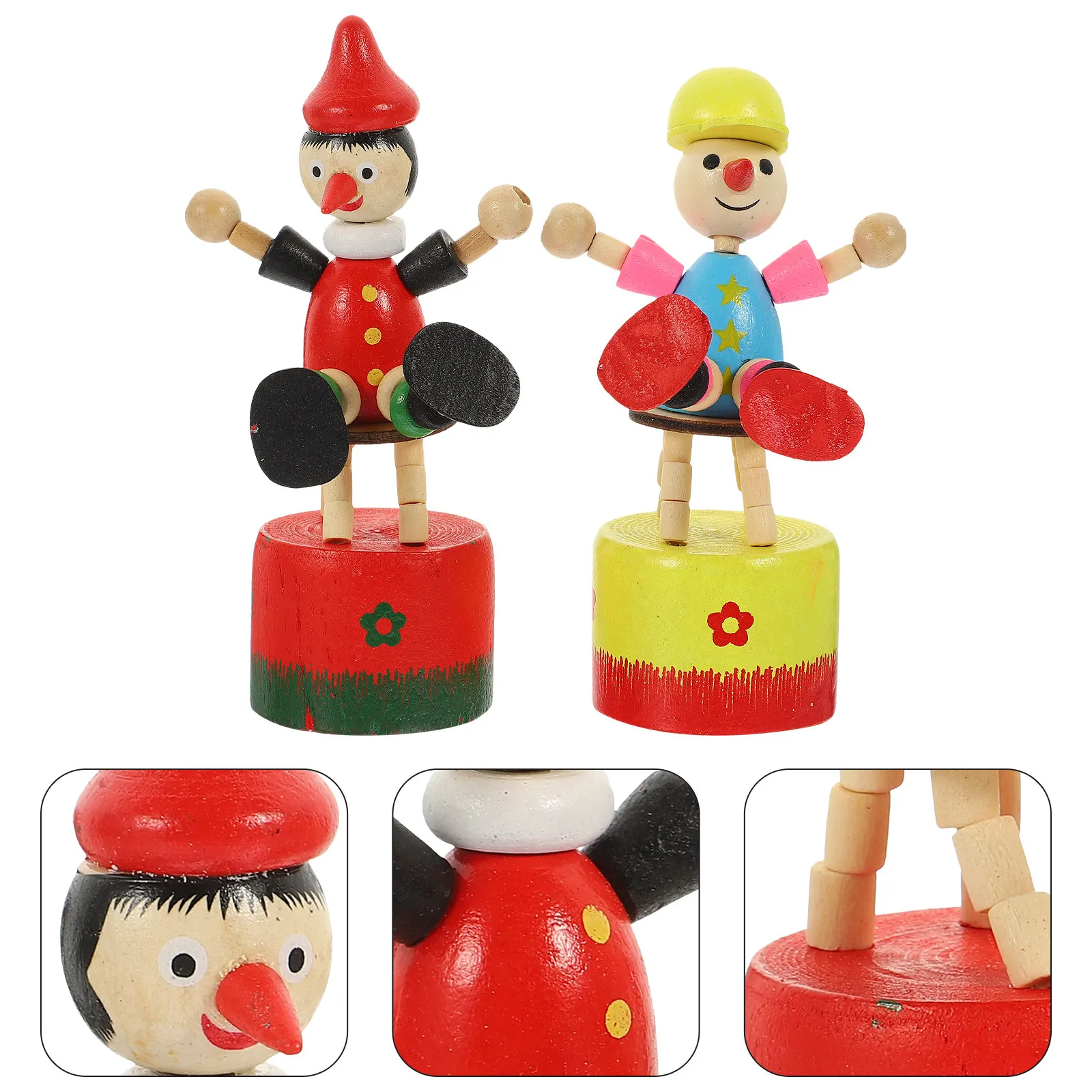 Wooden Clown Ornaments 2 Piece Cute Desktop Table Decor for Living Room Window Shelf Art Lover Gift