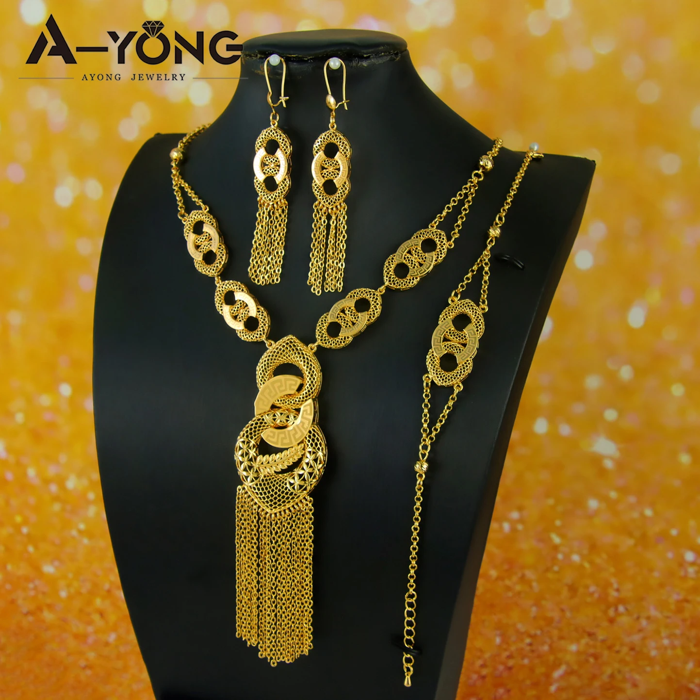 Luxus Dubai Braut Hochzeit Schmuck Set 24k vergoldet Algerien Premium Vintage lange Anhänger Halskette Arabisch heiraten Schmuck – Detail 1