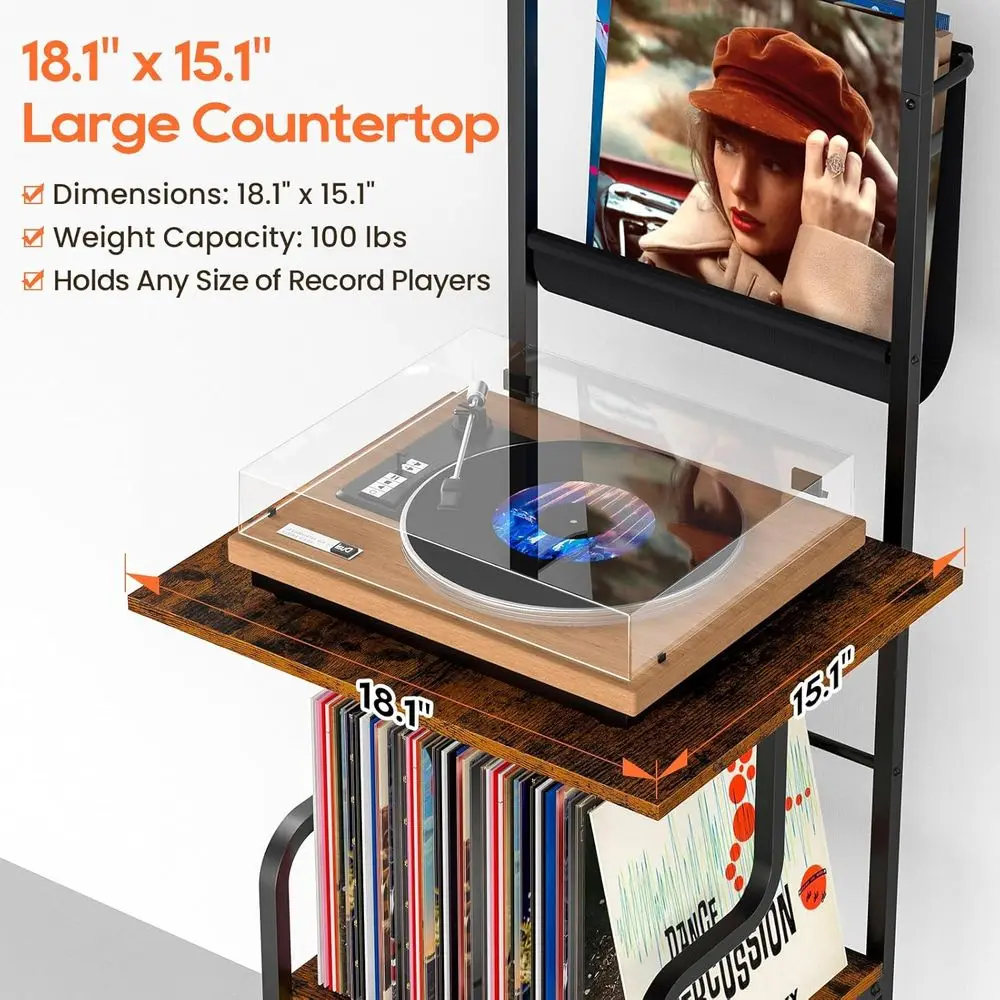 حامل تخزين من الفينيل لمشغلات التسجيلات، طاولة رف طويلة مع حامل قرص دوار، يحمل ما يصل إلى 210 ألبومات، منظم خزانة زاوية #3