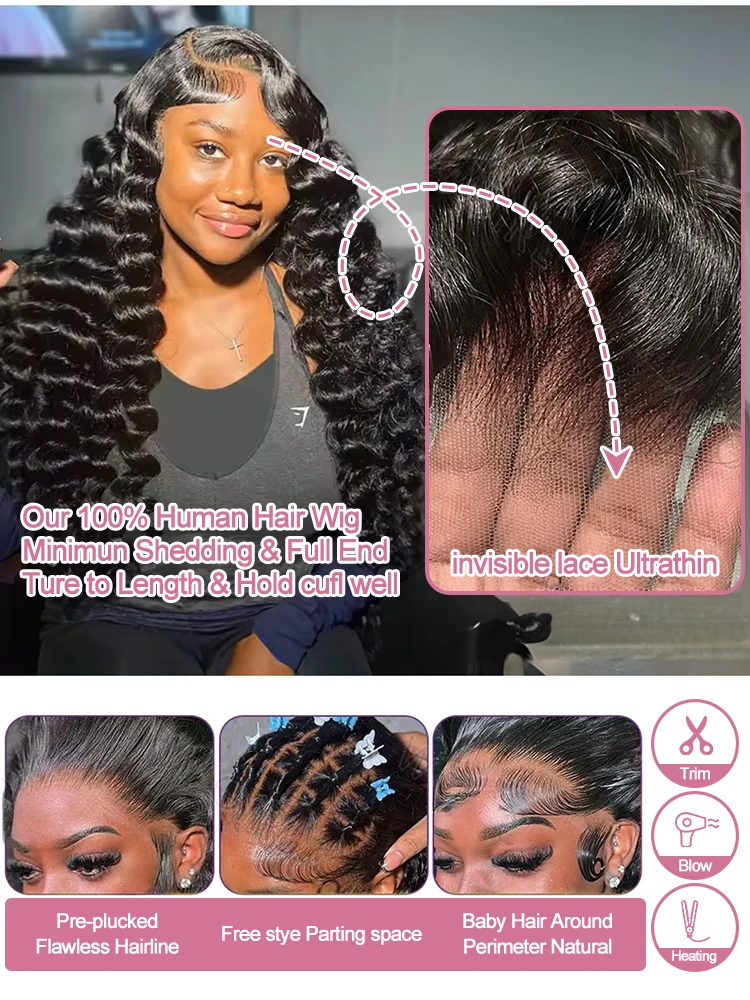 40 بوصة فضفاض موجة عميقة 13x6 HD الدانتيل الباروكة الأمامية شعر الإنسان البرازيلي 13x4 عميق مجعد الدانتيل الجبهة الباروكات للنساء قبل قطعها 250%