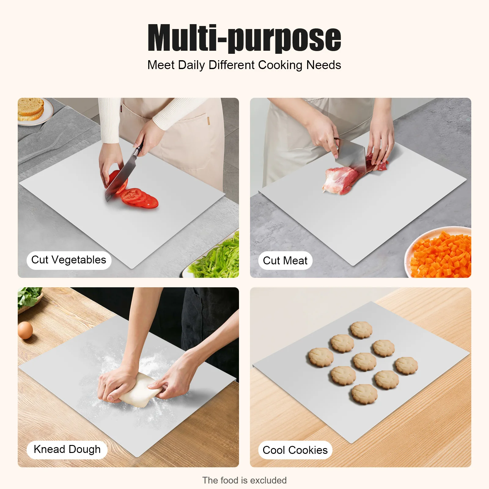 Tabla rodante para cortar y masa de acero inoxidable, 60x50cm, protector de encimera con respaldo frontal