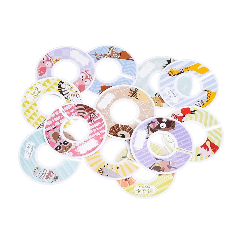 

12Pcs Round Flower Print Child Clothes Rack Size Dividers Marking Ring Size Dividers Round Hangers Closet Dividers