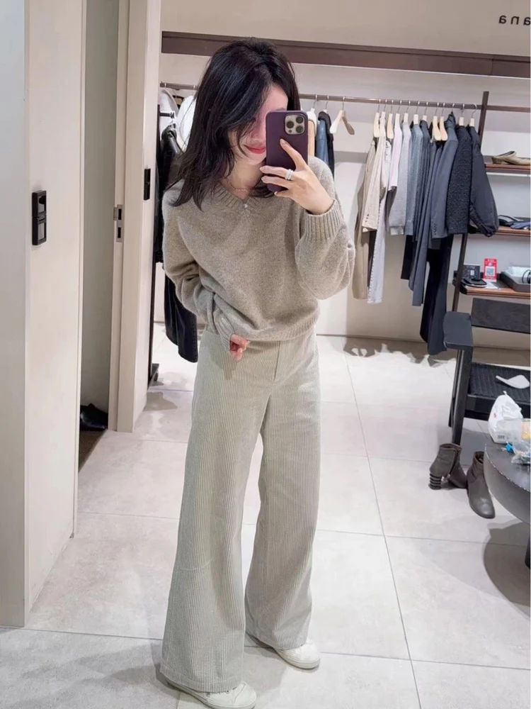 

Ретро-брюки из вельвета с высокой талией и прямыми штанинами, женские повседневные брюки, осенне-зимние, больших размеров, удобные, стройнящие, длинные брюки.