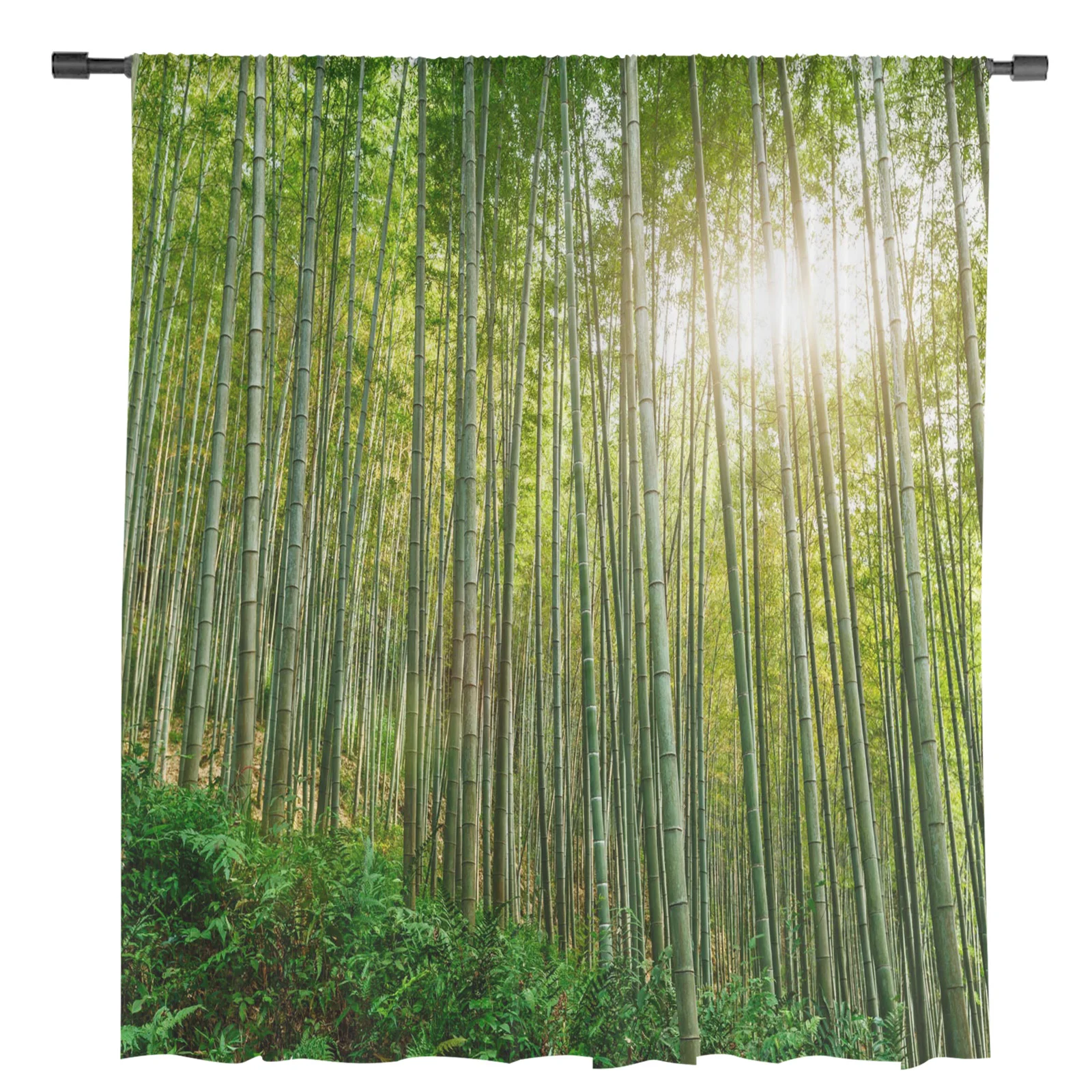 Green Bamboo Forest Sunlight Sheer Curtains for Living Room Decoration Window Curtains for Kitchen Tulle Voile Organza Curtains