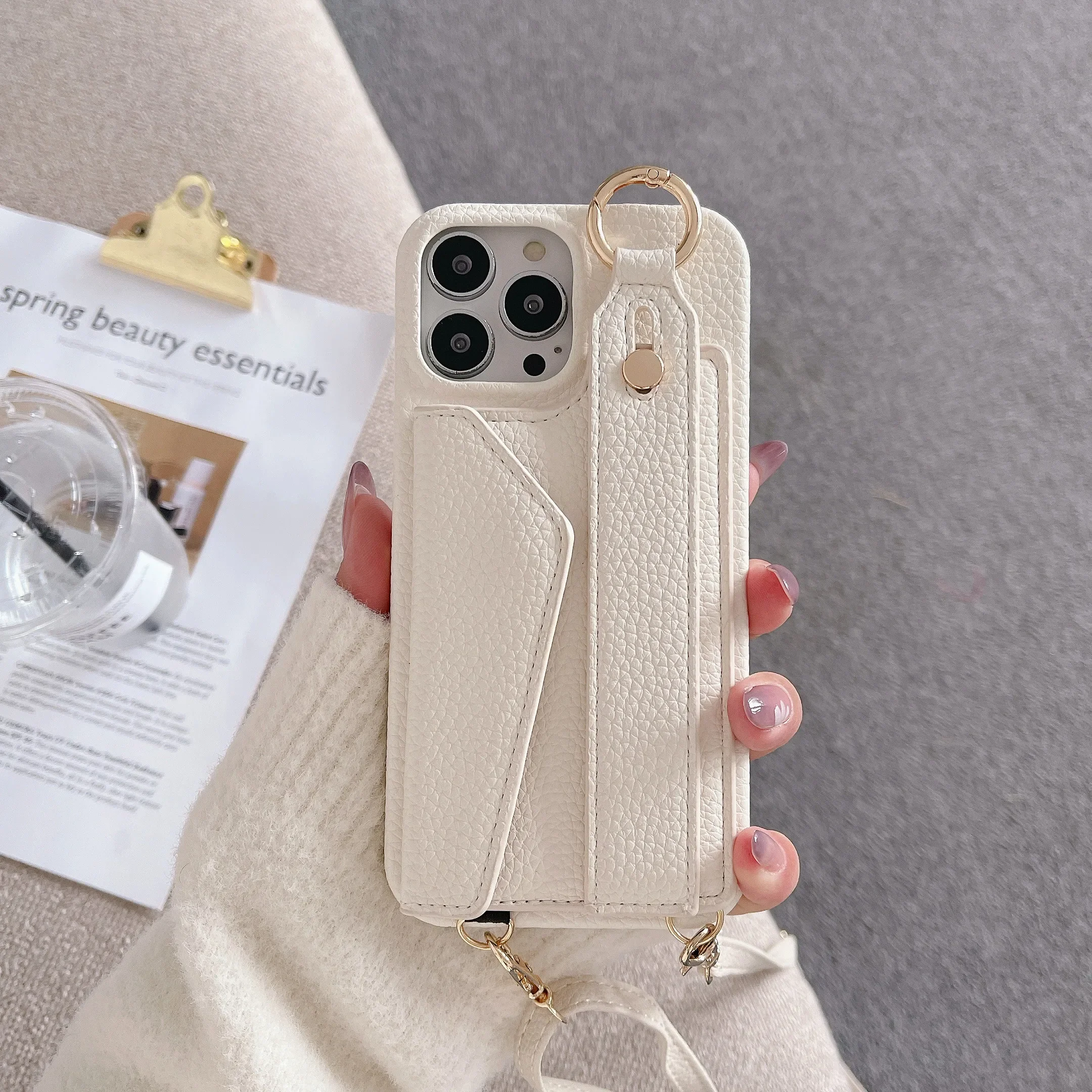 Crossbody Cards Solt Wallet Wristband Bag Case For iPhone 15 16 Pro Max 14 Plus 13 12 11 7 8 Se 2022 Lanyard Pocket litchi Cover — zdjęcie produktu 3