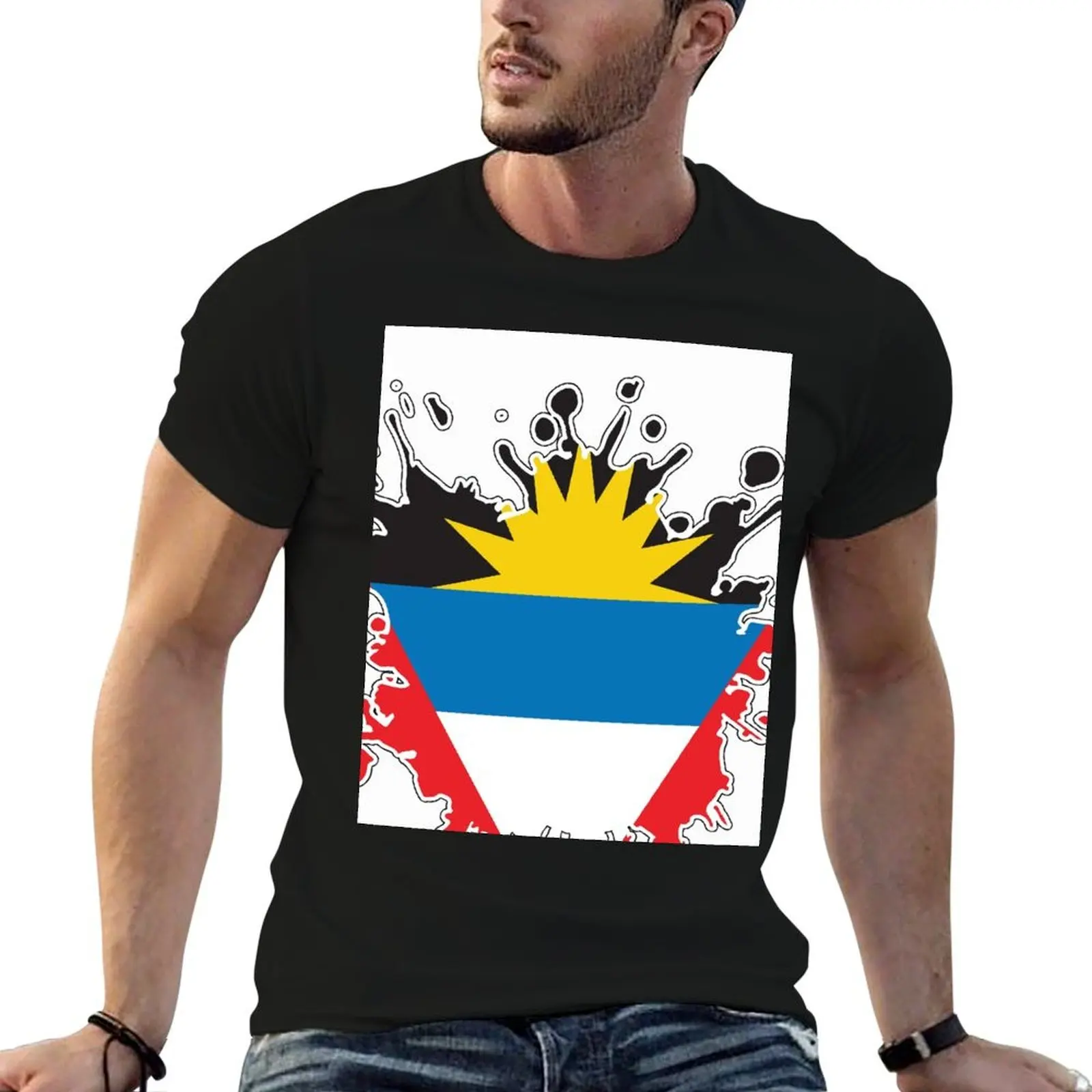 

Antigua and Barbuda National Flag Splash T-Shirt cute tops anime stuff oversized graphic tee t shirt men 100℅ cotton
