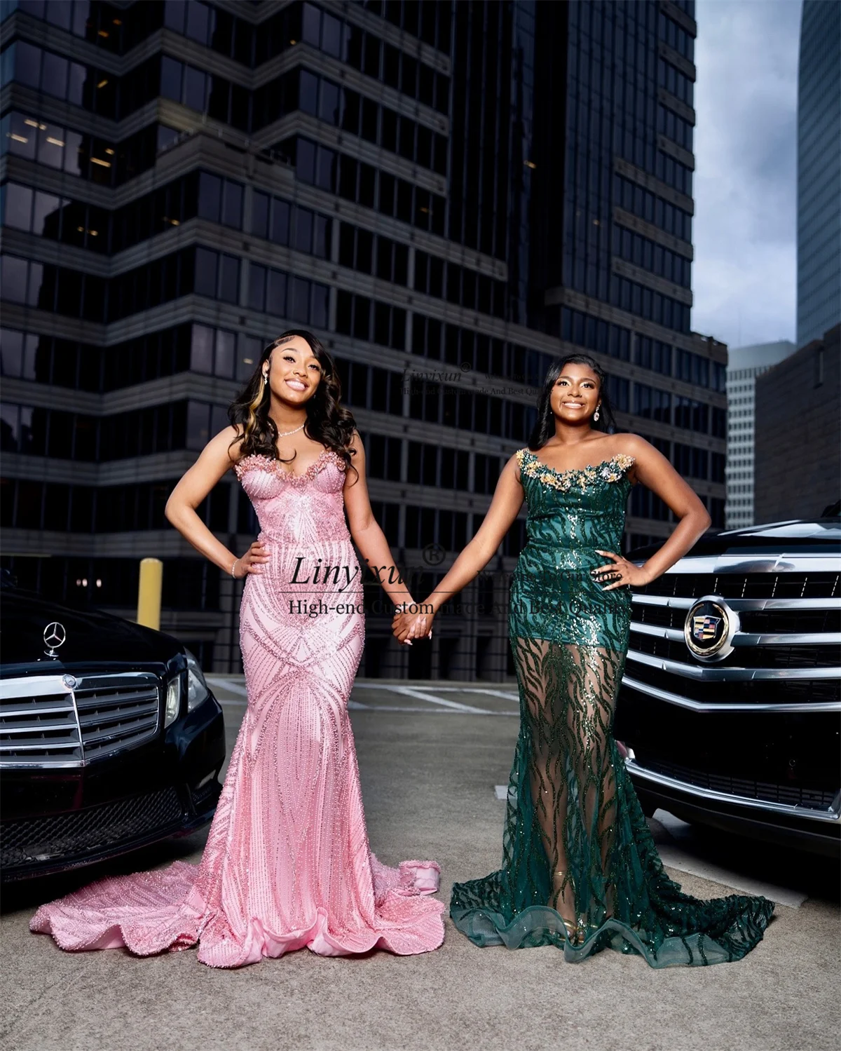 高級ラインストーンクリスタルプロムドレス ノースリーブ カスタムメイド アソエビ マーメイドイブニングパーティガウン エレガントレースロングローブドソワレ