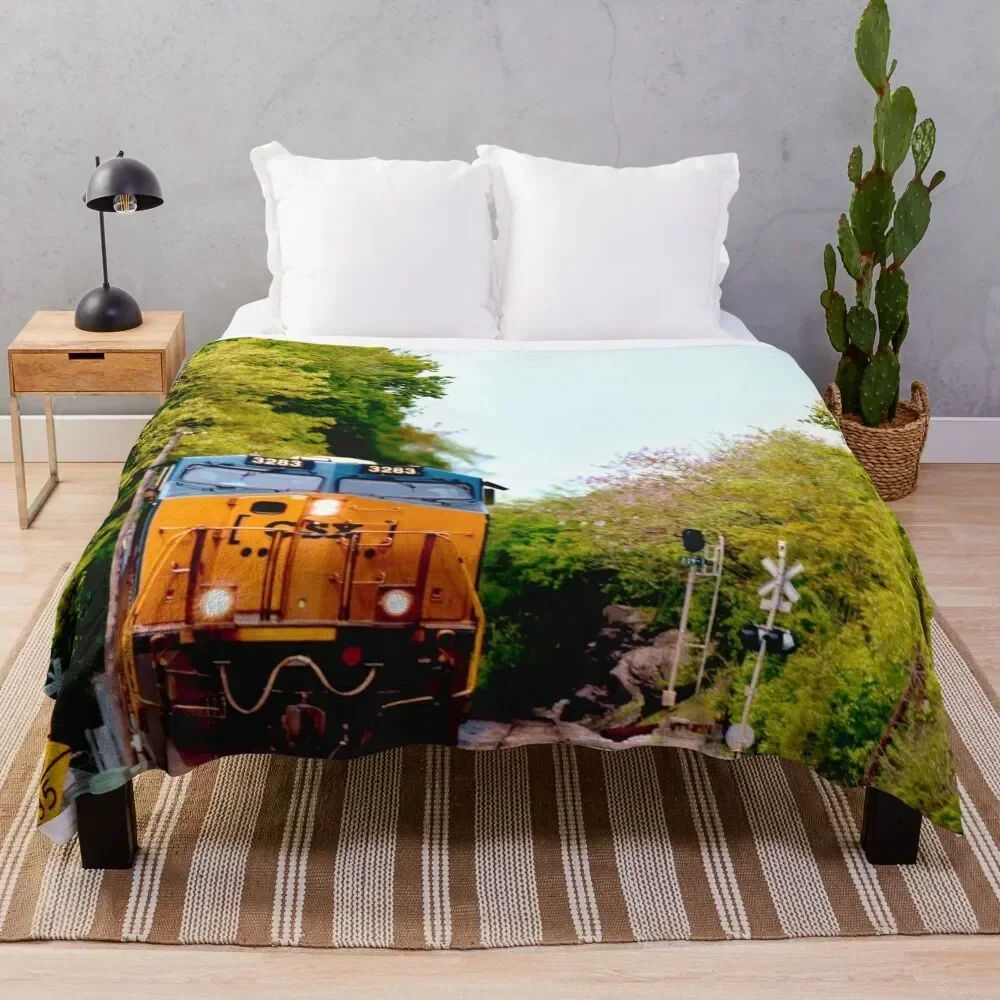 CSX Locomotive 3283 Approaching Harpers Ferry Throw Blanket Plush Blankets For Bed Blankets