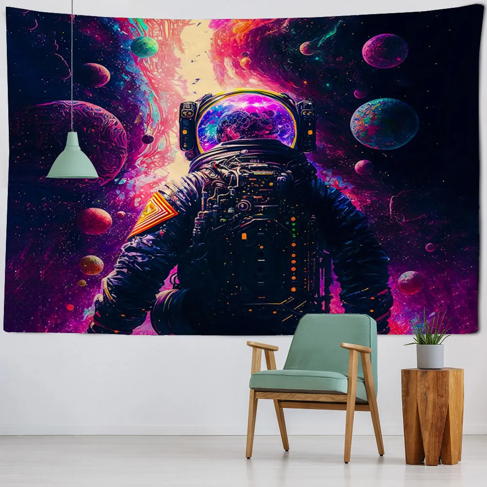 Fantasy Astronaut tapestry, Space Universe wall hanging cloth, psychedelic scene tapestry, Bohemian hippie home art decoration